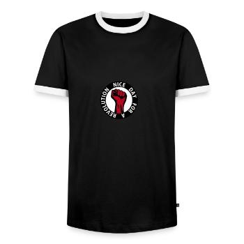 3 colors - nice day for a revolution - against - Männer Kontrast-T-Shirt - Schwarz/Weiß - Vorne - AI Model Female 172 light (172cm) & AI Model Male 178 light (178cm)