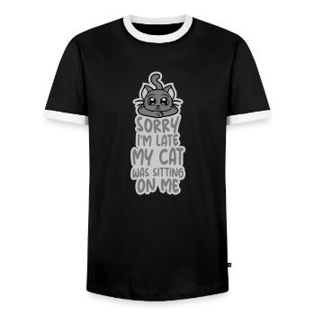 sorry cat was sitting - Männer Kontrast-T-Shirt - Schwarz/Weiß - Vorne - AI Model Female 172 light (172cm) & AI Model Male 178 light (178cm)
