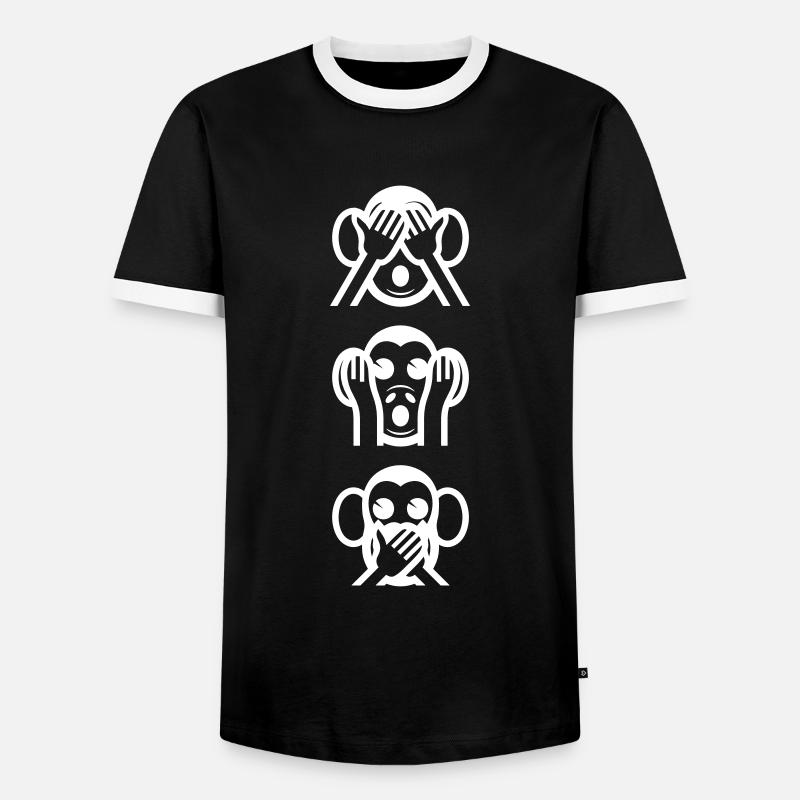 Three Wise Monkeys Vertical - Men's Ringer Shirt - black/white