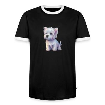 Dog Pastel Drawing - Men's Ringer Shirt - black/white - Front - AI Model Female 172 light (172cm) & AI Model Male 178 light (178cm)
