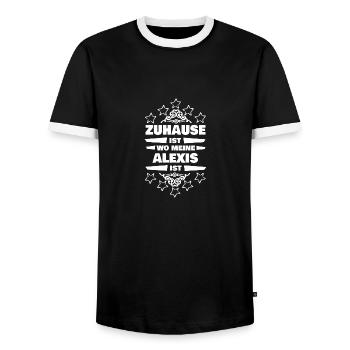 Alexis : Petite amie - T-shirt contrasté Homme - noir/blanc - Devant - AI Model Female 172 light (172cm) & AI Model Male 178 light (178cm)