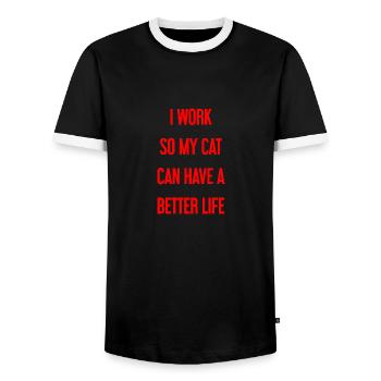 Pour une meilleure vie de chat je travaille! - T-shirt contrasté Homme - noir/blanc - Devant - AI Model Female 172 light (172cm) & AI Model Male 178 light (178cm)