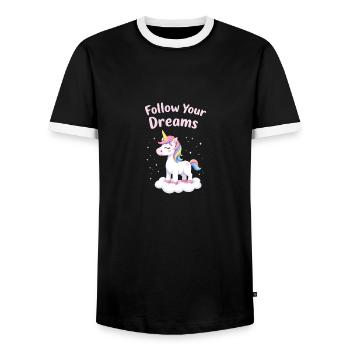 Follow Your Dreams Unicorn Inspiration - Men's Ringer Shirt - black/white - Front - AI Model Female 172 light (172cm) & AI Model Male 178 light (178cm)