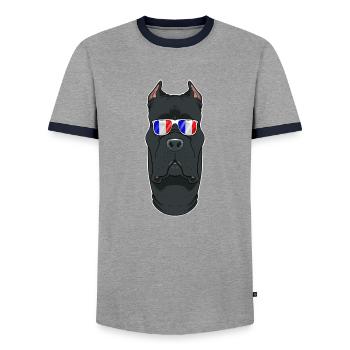 Lunettes Cane Corso France I Drapeau Français - T-shirt contrasté Homme - gris/marine  - Devant - AI Model Female 172 light (172cm) & AI Model Male 178 light (178cm)