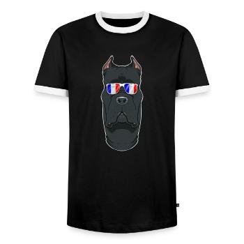 Cane Corso France Sunglasses I French Flag - Männer Kontrast-T-Shirt - Schwarz/Weiß - Vorne - AI Model Female 172 light (172cm) & AI Model Male 178 light (178cm)