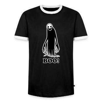 Gruselige Schattenfigur Illustration - Buh! Entwurf - Männer Kontrast-T-Shirt - Schwarz/Weiß - Vorne - AI Model Female 172 light (172cm) & AI Model Male 178 light (178cm)
