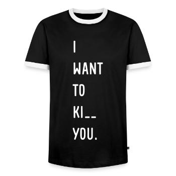 Ich will dich treten Sarkastischer Spruch - Männer Kontrast-T-Shirt - Schwarz/Weiß - Vorne - AI Model Female 172 light (172cm) & AI Model Male 178 light (178cm)