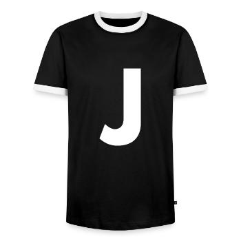 J - Men's Ringer Shirt - black/white - Front - AI Model Female 172 light (172cm) & AI Model Male 178 light (178cm)
