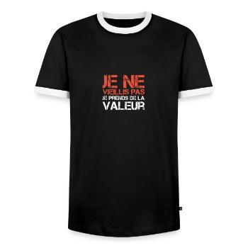 I'm not getting old, I'm increasing in value - Men's Ringer Shirt - black/white - Front - AI Model Female 172 light (172cm) & AI Model Male 178 light (178cm)