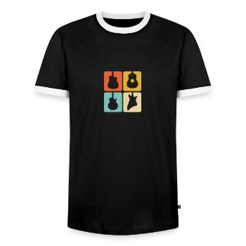 Vintage Guitar Pick Guitarist Gift - Men's Ringer Shirt - black/white - Front - AI Model Female 172 light (172cm) & AI Model Male 178 light (178cm)