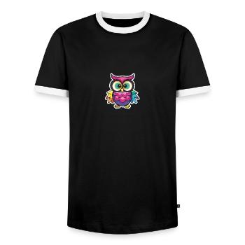 Cute Owl Kawaii Mascot - Men's Ringer Shirt - black/white - Front - AI Model Female 172 light (172cm) & AI Model Male 178 light (178cm)