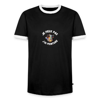 I can't I paint - Men's Ringer Shirt - black/white - Front - AI Model Female 172 light (172cm) & AI Model Male 178 light (178cm)