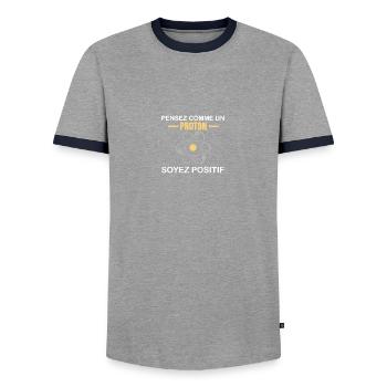 Pensez comme un proton soyez positif - T-shirt contrasté Homme - gris/marine  - Devant - AI Model Female 172 light (172cm) & AI Model Male 178 light (178cm)