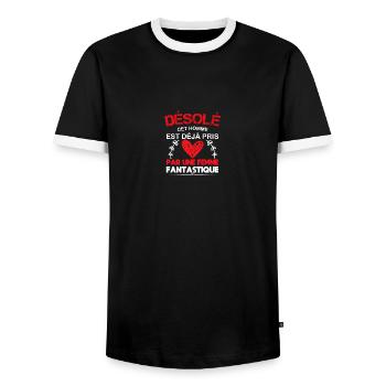 sorry this man is already taken - Men's Ringer Shirt - black/white - Front - AI Model Female 172 light (172cm) & AI Model Male 178 light (178cm)