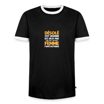 sorry this man is already taken - Men's Ringer Shirt - black/white - Front - AI Model Female 172 light (172cm) & AI Model Male 178 light (178cm)