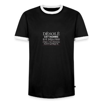 sorry this man is already taken - Men's Ringer Shirt - black/white - Front - AI Model Female 172 light (172cm) & AI Model Male 178 light (178cm)