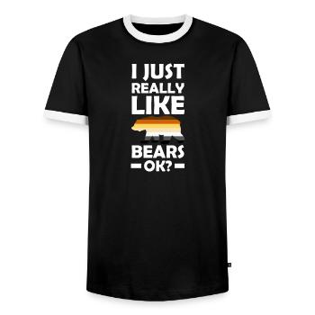 I just really like bears Homo Gay Pride LGBT - T-shirt contrasté Homme - noir/blanc - Devant - AI Model Female 172 light (172cm) & AI Model Male 178 light (178cm)