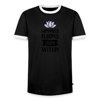 Happiness Blooms From Within - Men's Ringer Shirt - black/white - Front - AI Model Female 172 light (172cm) & AI Model Male 178 light (178cm)