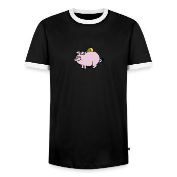 Sparbüchse - Männer Kontrast-T-Shirt - Schwarz/Weiß - Vorne - AI Model Female 172 light (172cm) & AI Model Male 178 light (178cm)