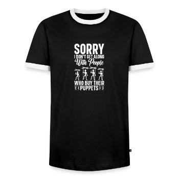 Puppeteer Gear Ventriloquist Doll Puppet Lover - Men's Ringer Shirt - black/white - Front - AI Model Female 172 light (172cm) & AI Model Male 178 light (178cm)