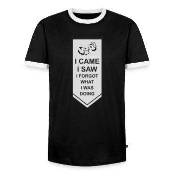 I came saw forget - Men's Ringer Shirt - black/white - Front - AI Model Female 172 light (172cm) & AI Model Male 178 light (178cm)
