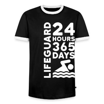 24 hours 365 days lifeguard (swimmers, waves) - Men's Ringer Shirt - black/white - Front - AI Model Female 172 light (172cm) & AI Model Male 178 light (178cm)