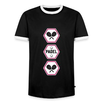 padel padel-tennis paddle padle - Men's Ringer Shirt - black/white - Front - AI Model Female 172 light (172cm) & AI Model Male 178 light (178cm)