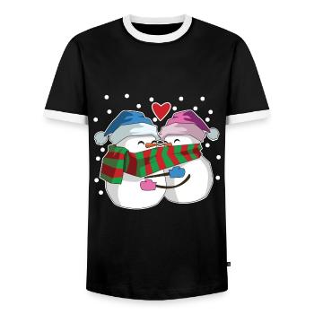 Bonhomme de neige amoureux coeur hiver - T-shirt contrasté Homme - noir/blanc - Devant - AI Model Female 172 light (172cm) & AI Model Male 178 light (178cm)