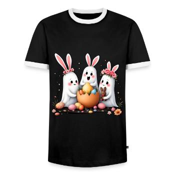 Bunny Ghosts - Men's Ringer Shirt - black/white - Front - AI Model Female 172 light (172cm) & AI Model Male 178 light (178cm)