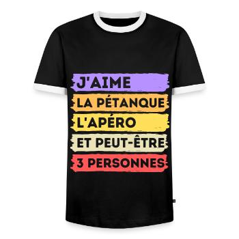 Pétanque et apéro humour phrase drôle cadeau - T-shirt contrasté Homme - noir/blanc - Devant - AI Model Female 172 light (172cm) & AI Model Male 178 light (178cm)