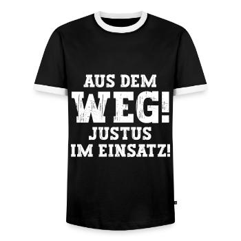 Justus Lustiger Spruch Vorname Name Justus - Männer Kontrast-T-Shirt - Schwarz/Weiß - Vorne - AI Model Female 172 light (172cm) & AI Model Male 178 light (178cm)