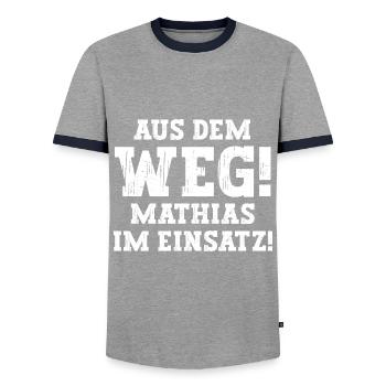 Mathias Lustiger Spruch Vorname Name Mathias - Männer Kontrast-T-Shirt - Grau/Navy  - Vorne - AI Model Female 172 light (172cm) & AI Model Male 178 light (178cm)