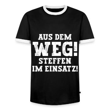 Steffen Lustiger Spruch Vorname Name Steffen - Männer Kontrast-T-Shirt - Schwarz/Weiß - Vorne - AI Model Female 172 light (172cm) & AI Model Male 178 light (178cm)