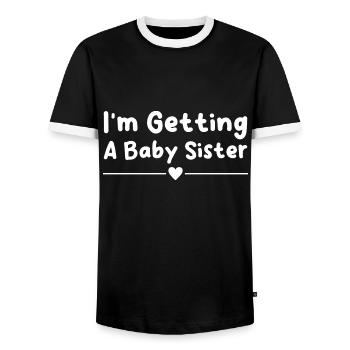 Je vais avoir une petite sœur - T-shirt contrasté Homme - noir/blanc - Devant - AI Model Female 172 light (172cm) & AI Model Male 178 light (178cm)