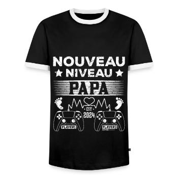 Nouveau niveau futur papa gamer 2024 idée cadeau - T-shirt contrasté Homme - noir/blanc - Devant - AI Model Female 172 light (172cm) & AI Model Male 178 light (178cm)