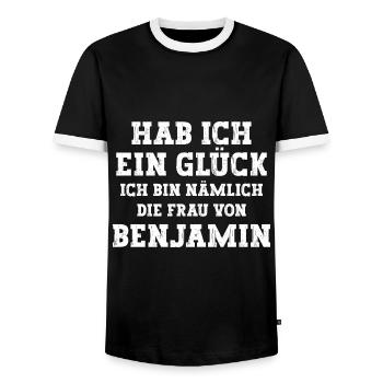 Ich bin die Frau von Benjamin Hochzeit - Männer Kontrast-T-Shirt - Schwarz/Weiß - Vorne - AI Model Female 172 light (172cm) & AI Model Male 178 light (178cm)