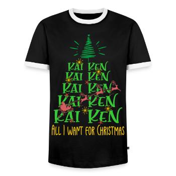 Kai Ken Hund Weihnachten Hunderasse - Männer Kontrast-T-Shirt - Schwarz/Weiß - Vorne - AI Model Female 172 light (172cm) & AI Model Male 178 light (178cm)