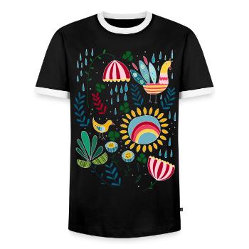 Lass es regnen. Skandinavisches Vintage Muster - Männer Kontrast-T-Shirt - Schwarz/Weiß - Vorne - AI Model Female 172 light (172cm) & AI Model Male 178 light (178cm)