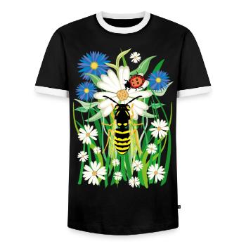 25 flowers bee ladybug meadow - Men's Ringer Shirt - black/white - Front - AI Model Female 172 light (172cm) & AI Model Male 178 light (178cm)