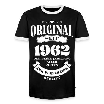 Vintage Original Design Geburtstag Jahrgang 1962 - Männer Kontrast-T-Shirt - Schwarz/Weiß - Vorne - AI Model Female 172 light (172cm) & AI Model Male 178 light (178cm)