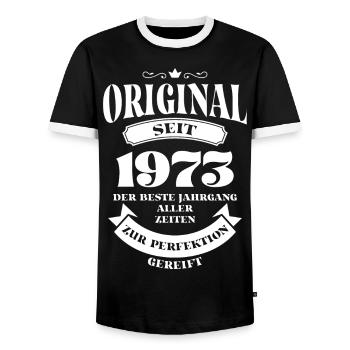 Vintage Original Design Geburtstag Jahrgang 1973 - Männer Kontrast-T-Shirt - Schwarz/Weiß - Vorne - AI Model Female 172 light (172cm) & AI Model Male 178 light (178cm)