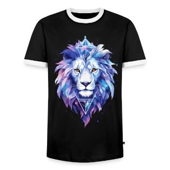 Lion, Lion's Head, Animal, Geometric, Colorful, Art, Motif - Men's Ringer Shirt - black/white - Front - AI Model Female 172 light (172cm) & AI Model Male 178 light (178cm)