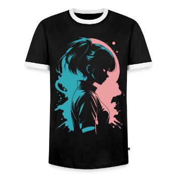 of Aesthetics: Anime Girl Silhouette - Men's Ringer Shirt - black/white - Front - AI Model Female 172 light (172cm) & AI Model Male 178 light (178cm)