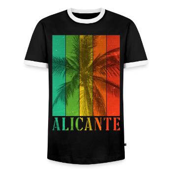 Alicante Spain Summer Palm Trees Beach Sea Holidays - Men's Ringer Shirt - black/white - Front - AI Model Female 172 light (172cm) & AI Model Male 178 light (178cm)