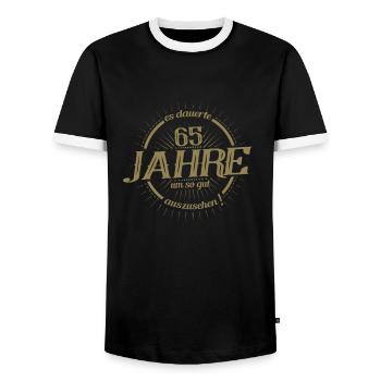Es dauerte 65 Jahre um so gut auszusehen - Männer Kontrast-T-Shirt - Schwarz/Weiß - Vorne - AI Model Female 172 light (172cm) & AI Model Male 178 light (178cm)