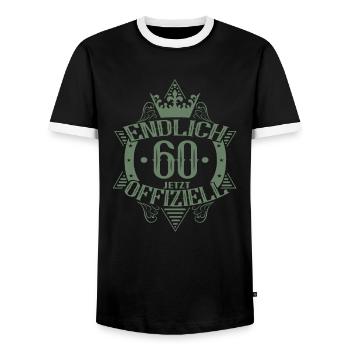 60. Geburtstag Frauen Endlich Offiziell - Männer Kontrast-T-Shirt - Schwarz/Weiß - Vorne - AI Model Female 172 light (172cm) & AI Model Male 178 light (178cm)