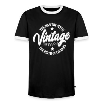 30 . Anniversaire 1992 Légende du mythe de l’homme - T-shirt contrasté Homme - noir/blanc - Devant - AI Model Female 172 light (172cm) & AI Model Male 178 light (178cm)