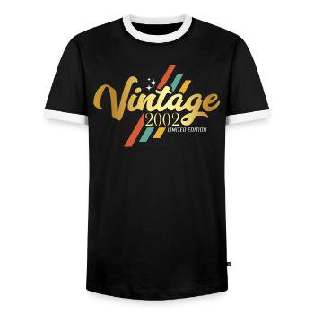 Birthday Gifts Year of Birth 2002 - Men's Ringer Shirt - black/white - Front - AI Model Female 172 light (172cm) & AI Model Male 178 light (178cm)