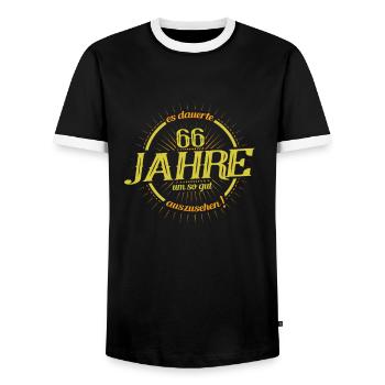 Es dauerte 66 Jahre um so gut auszusehen - Männer Kontrast-T-Shirt - Schwarz/Weiß - Vorne - AI Model Female 172 light (172cm) & AI Model Male 178 light (178cm)