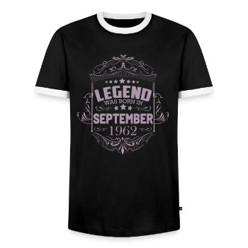 Geschenkideen zum Geburtstag September 1962 - Männer Kontrast-T-Shirt - Schwarz/Weiß - Vorne - AI Model Female 172 light (172cm) & AI Model Male 178 light (178cm)